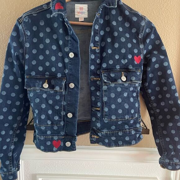 LulaRoe Kenny Denim Trucker Polka Dot Hearts Jacket XXS - Picture 2 of 16